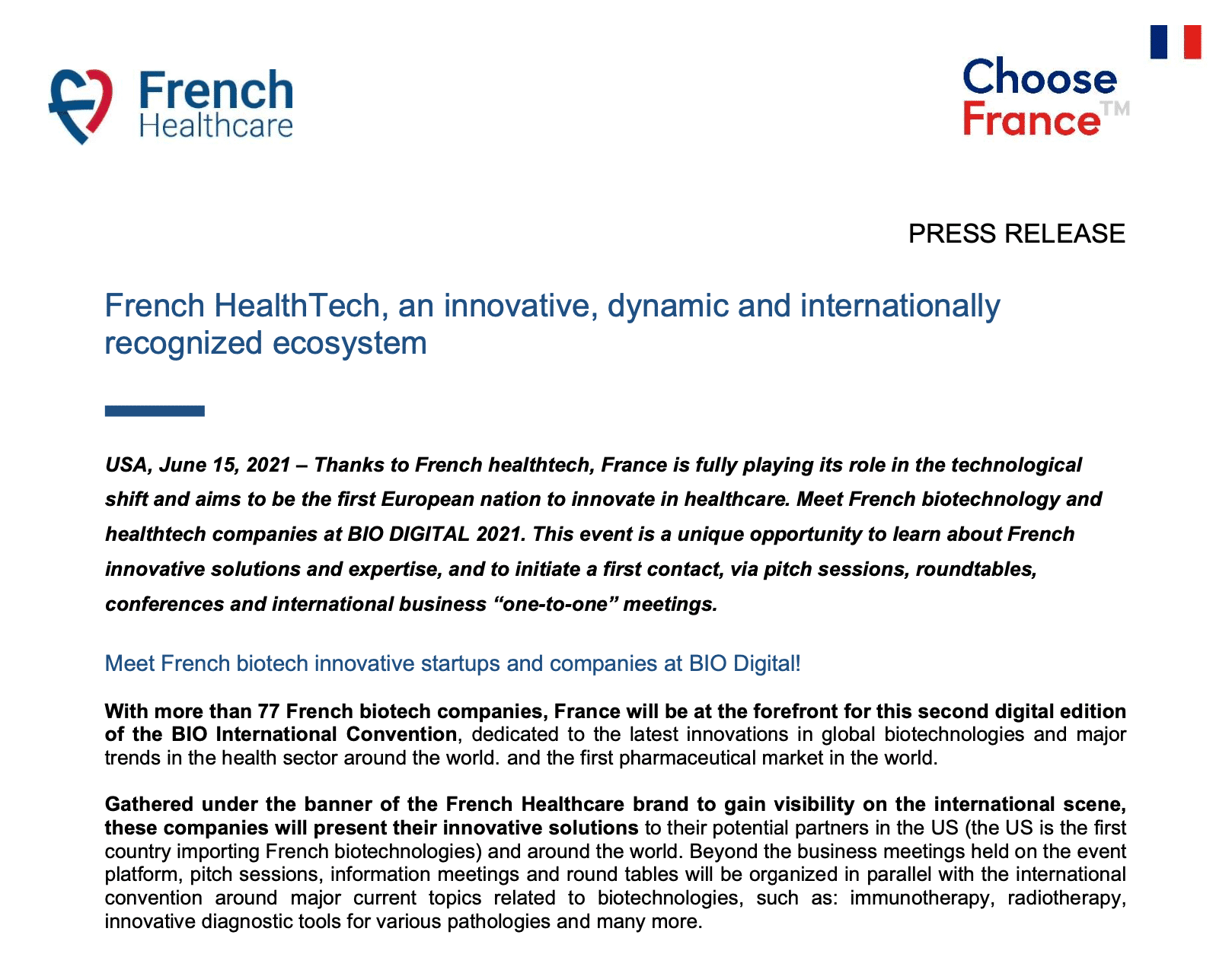 French HealthTech, an innovative, dynamic and internationally recognized ecosystem (2021) - Business France